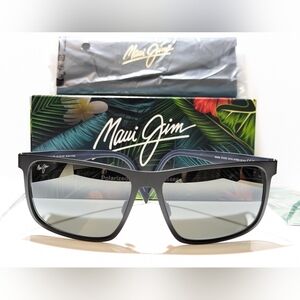 New Maui Jim Wana Matte Black Grey Arms Polarized Grey Lens Sunglasses MJ846-2M